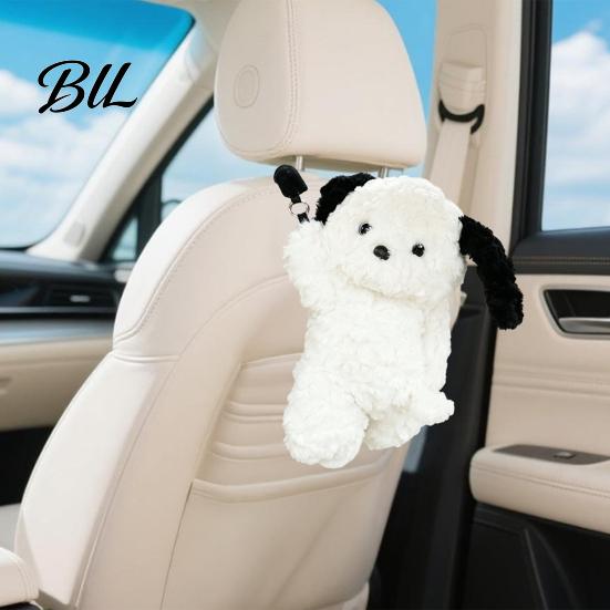 Gift for Car Owners Cute Animal Tissue Holder, Plush Bear/Dog/Cat/Panda/Raccoon Hanging Napkin Dispenser with Seat Back Storage Pouch Wide Strap, Soft