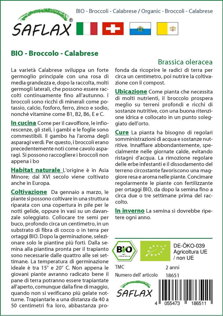 SAFLAX Garden in the Bag - Органический - Брокколи - Калабрезе - 100 семян - С субстратом в подходящем пакете-стойке - Brassica oleracea