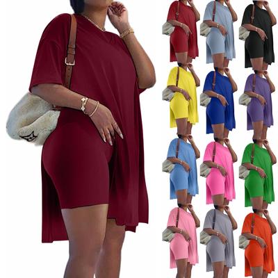 Женская туника больших размеров с короткими рукавами и боковыми разрезами и узкие шорты, комплект спортивной одежды из 2 предметов