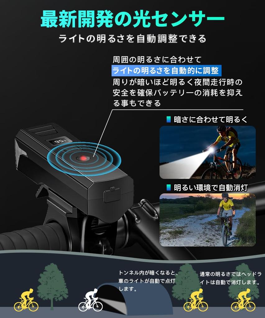 Bicycle Light 2000 Lumens Equipped with Light Sensor Automatic Lighting