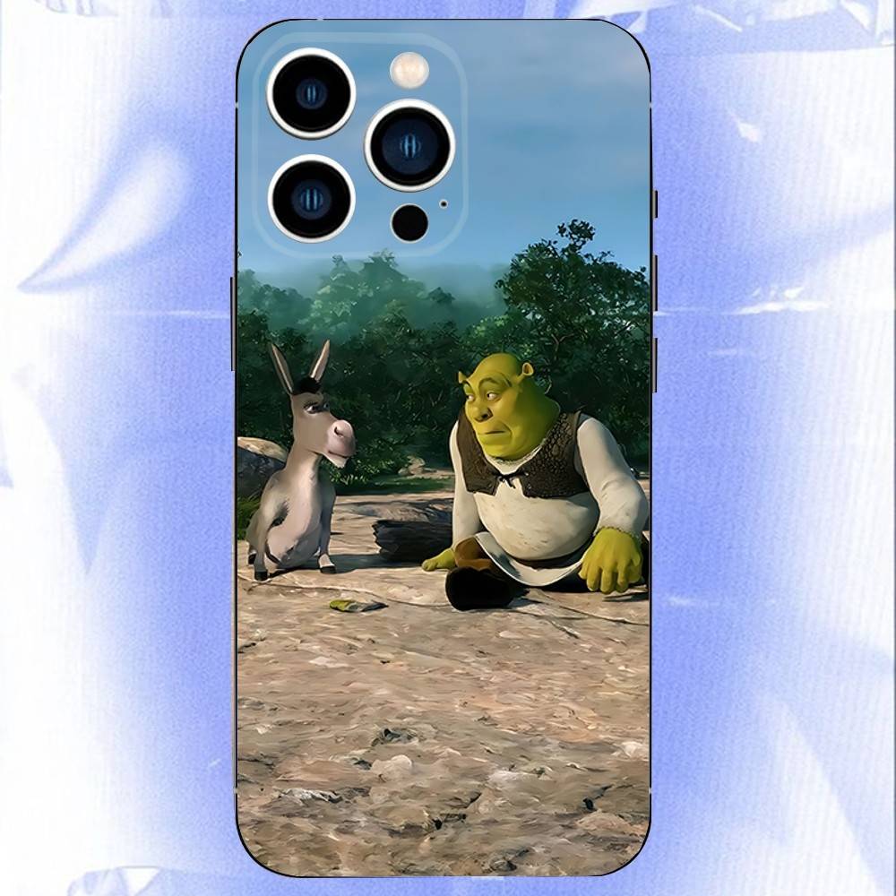 Смешной чехол для телефона с мультяшным Шреком для iPhone 17,16,15,14,13,12,11,Pro,XS,Max,XR,Plus,E,SE4,Mini Черный Мягкий Чехол