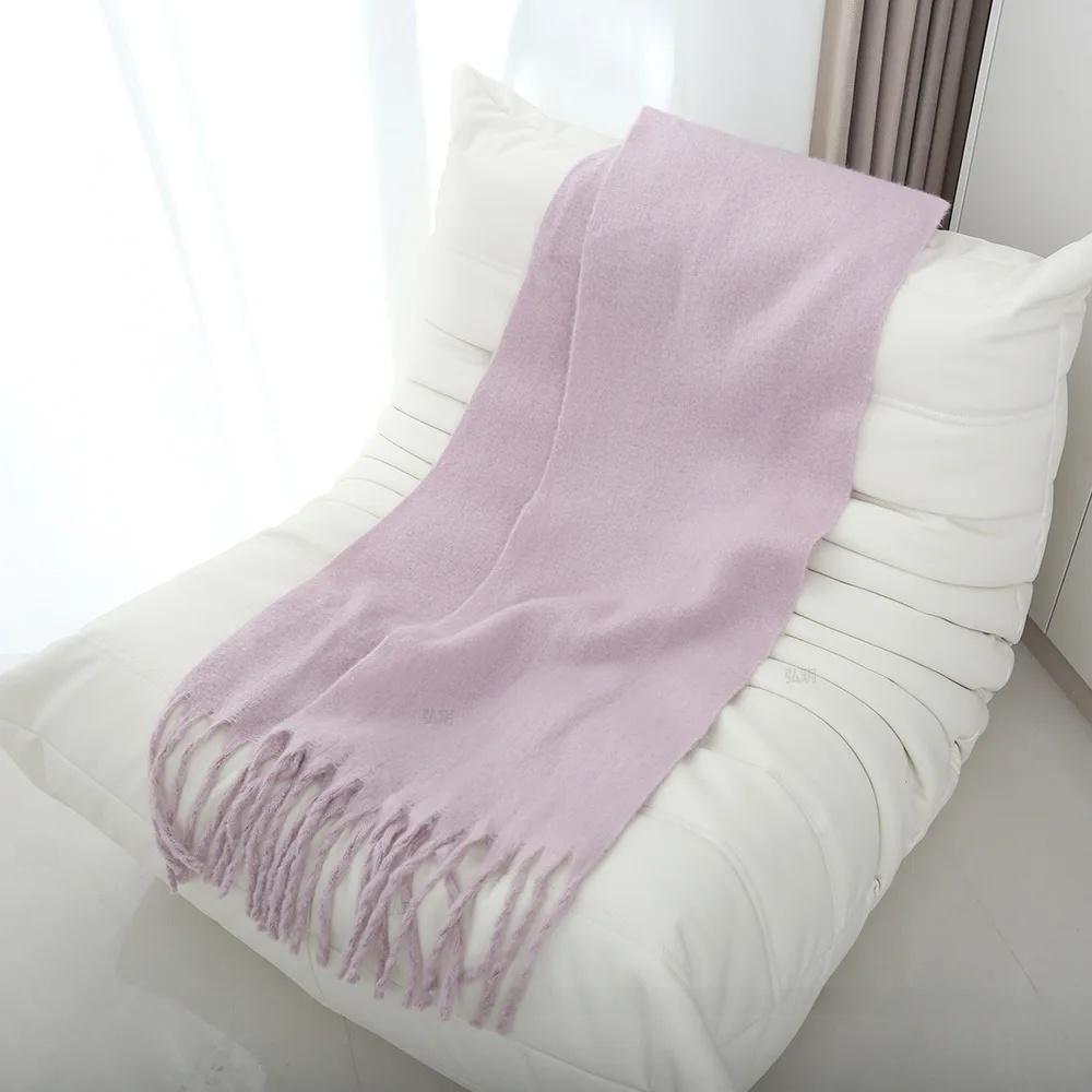 Thickened Extended Solid Color Scarf Women's Autumn Winter Korean Style Angora Student Shoulder Wrap Neck Warmer Pink Macaron