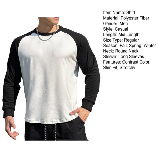 Осень-зима Мужской топ-топ облегающего кроя с о-образным вырезом в стиле пэчворк, эластичный свитер с длинными рукавами, средней длины, для фитнеса, тренировок, бега, повседневной носки, рубашка