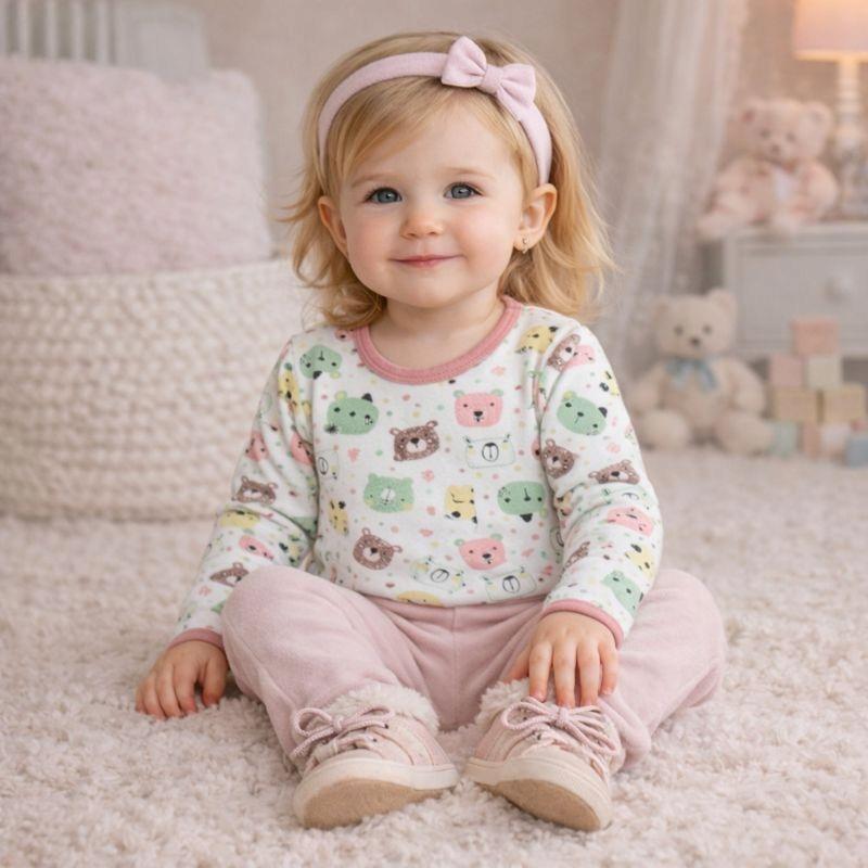 Bodysuit for Girls 104 Long Sleeve Polish Manufacturer Cotton 100% Pink Teddy Bears