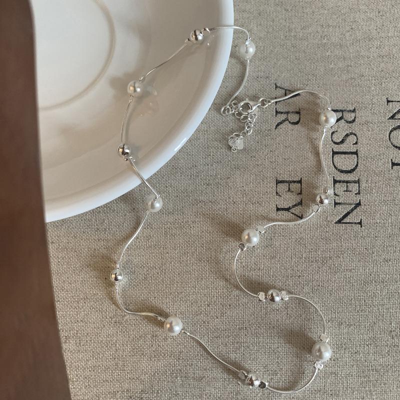 Модное ожерелье с кулоном из серебра 925 пробы с жемчугом и тонкой цепочкой для женщин и девушек