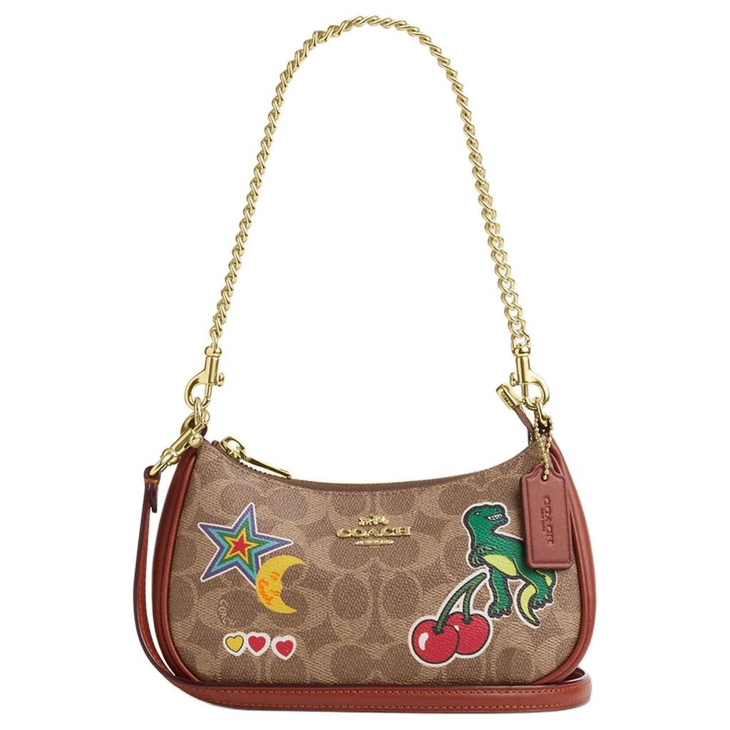 COACH Teri Coated Canvas Shoulder Bag, Handbag, Shoulder Bag Small Women's Gold & Umber CW321-IMTAM