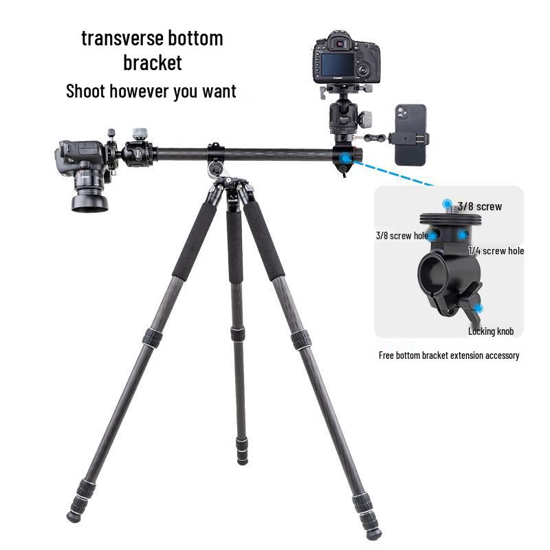 Carbon Fiber Dual-Camera Gimbal Tripod with Monopod & Horizontal Crane Arm for Panorama and DSLR Photography
