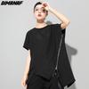 2022 Plus Size Women Zipper Bat T-Shirt Casual Solid Tops Cotton Loose O-Neck Summer Short Sleeve Tees B