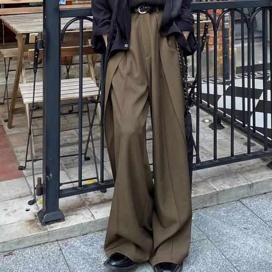 Мужские брюки широкие штанины до пола однотонные с глубоким шаговым швом свободные ретро