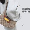 Vintage Pleated Plaid Moon Bag Fashion Canvas Bag Crossbody Dumpling Bag Niche Underarm Shoulder Bag