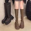 Женские сапоги на платформе до колена, новые модные сапоги 2025 года из мягкой кожи, зимние мотоциклетные сапоги, длинные сапоги на толстой подошве