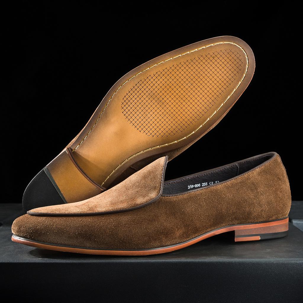 Hanmce Fashion Sued England Повседневная обувь Ручная работа Роскошные лоферы Натуральная кожа Мужские туфли Sapatos masculinos estilosos Toe