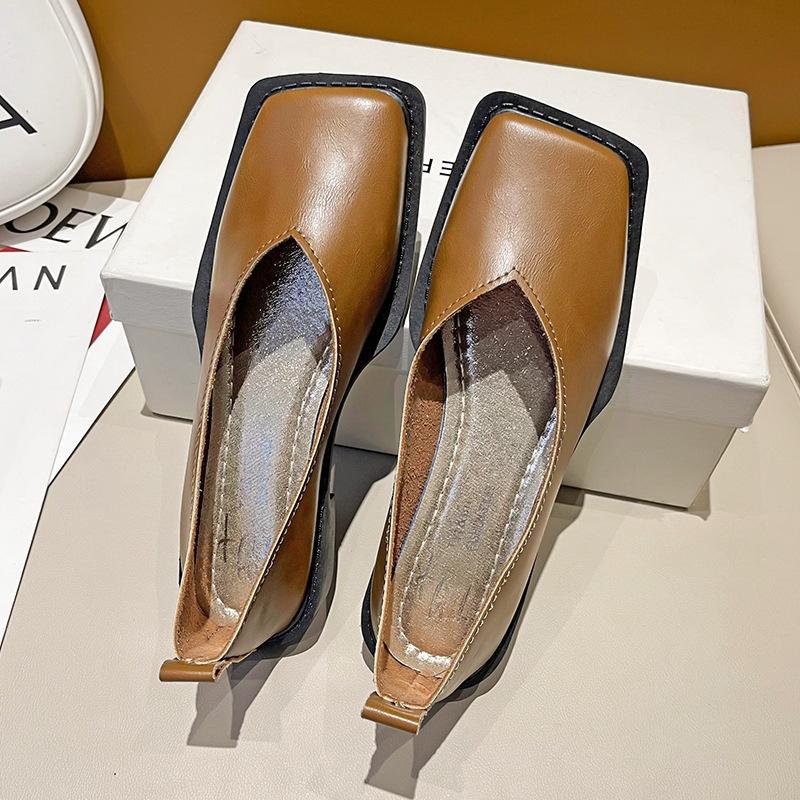 Весна Осень Женские Туфли Mary Jensen Retro Flat Женские Туфли с квадратным носком Простые Туфли Темперамент Кожаные Туфли