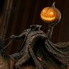 Sleepy Hollow Knight Ornament Headless Horseman Statue with LED Pumpkin Light, Resin Halloween Dark Retro Tabletop Figure Figurine, Horror Sculpture