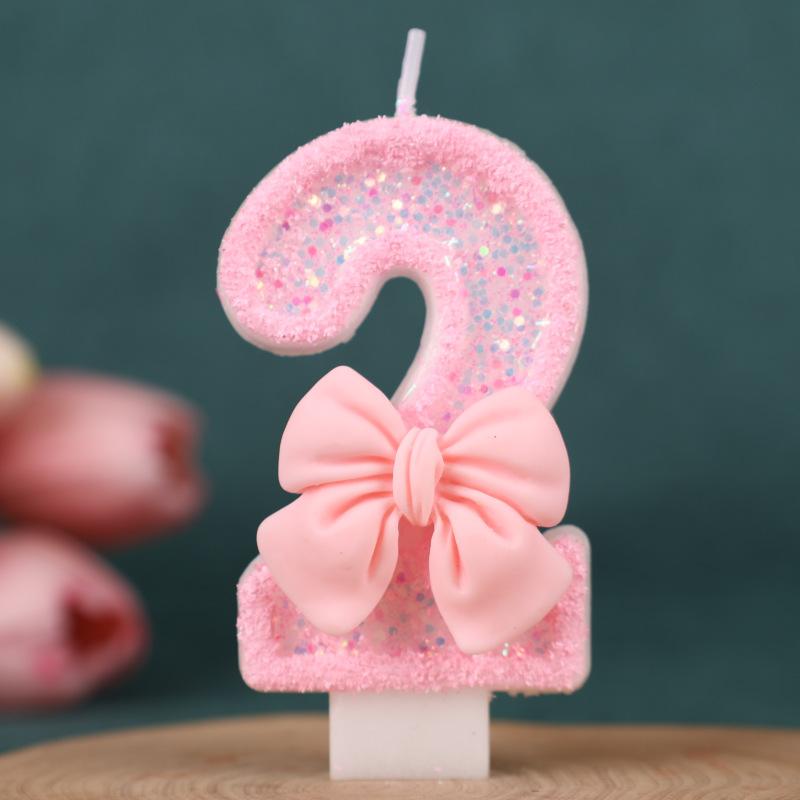 Pink Bow Number Birthday Candle Cake Decoration 1st Year Handmade Birthday Candle 0-9