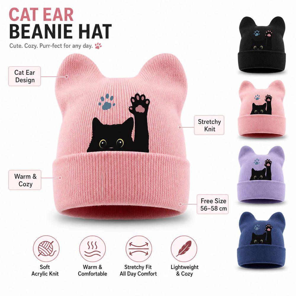 Stretchable Winter Knit Hat Knit Pullover Hat New Cat Ear Beanie Hat Spring Autumn Winter