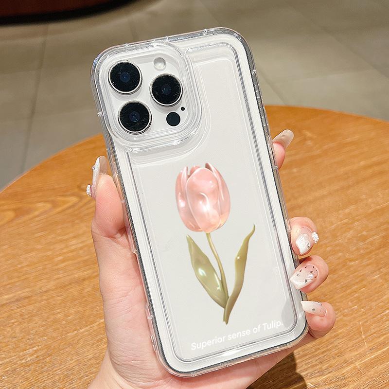 Прозрачный чехол с узором из хрустальных тюльпанов для iPhone 11 12 13 14 15 16 17 Pro Max Plus X XS XR XS MAX 16E 17Air, мягкий прозрачный чехол