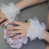White Lace Wrist Cuffs for Women Short Sequined Tulle Fingerless Gloves Elastic Ruffle Wristband