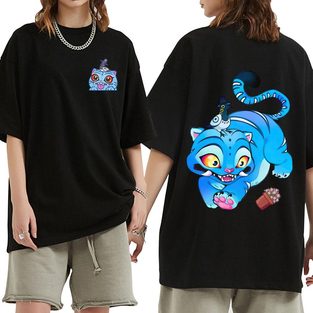 KPop Demon Hunter T-Shirt with Derpy Tiger Pattern, Vintage Casual Short Sleeve T-Shirt, Oversized Men's and Women's T-Shirt