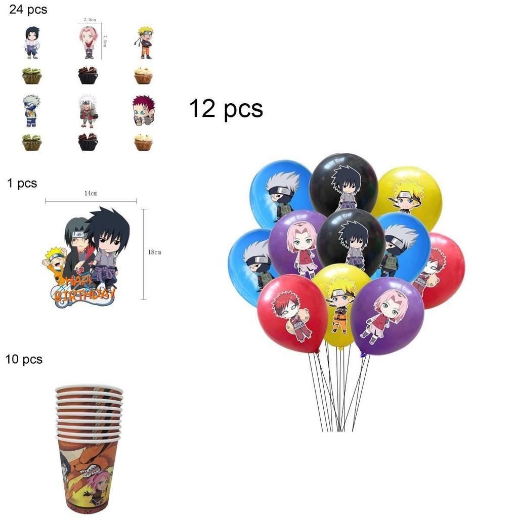 Яркие товары для дня рождения в стиле Наруто-ниндзя, включая баннеры и топперы для торта