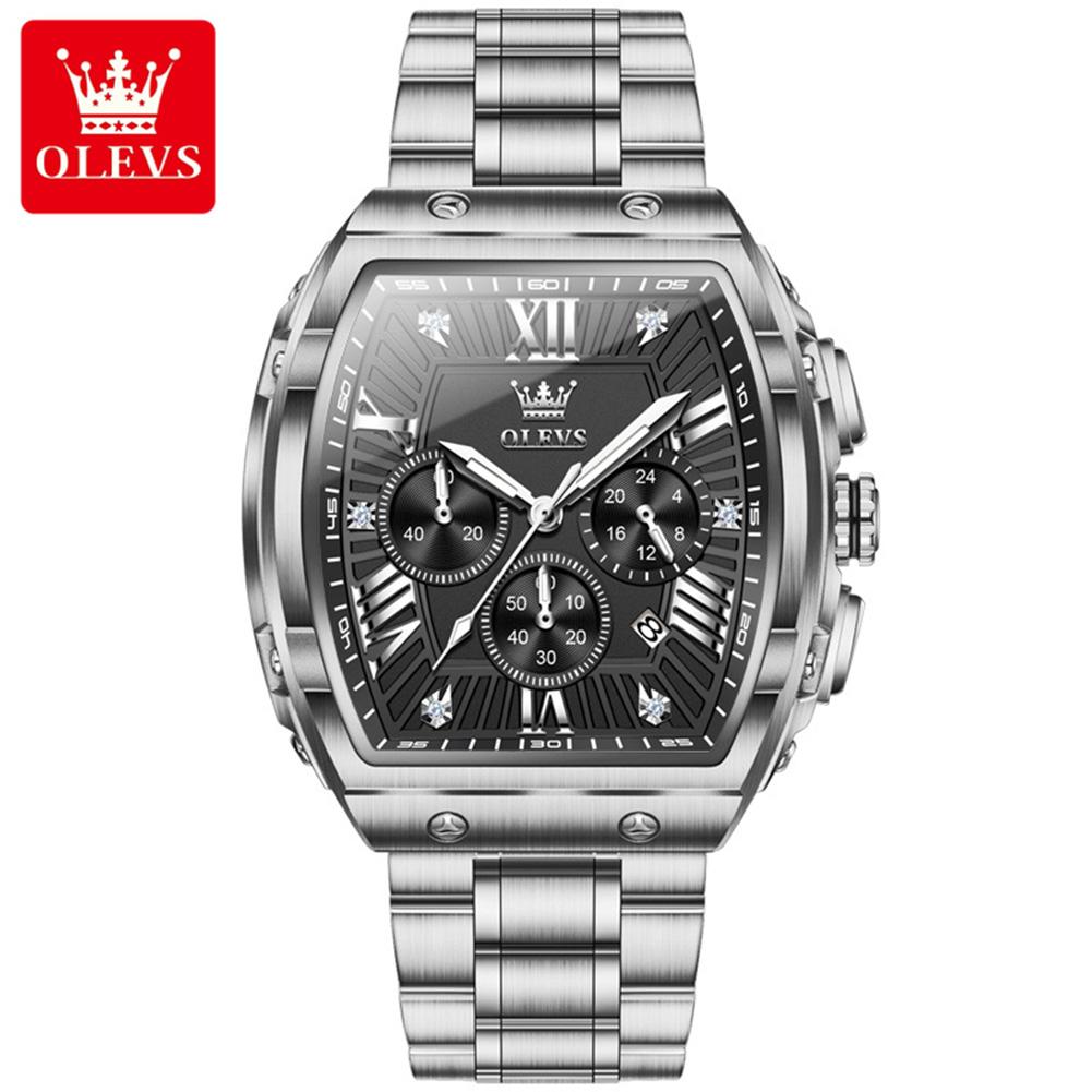 Tonneau Chronograph Men's Watches 30m Waterproof Quartz Original Wristwatch Stainless Steel Luminous Watch