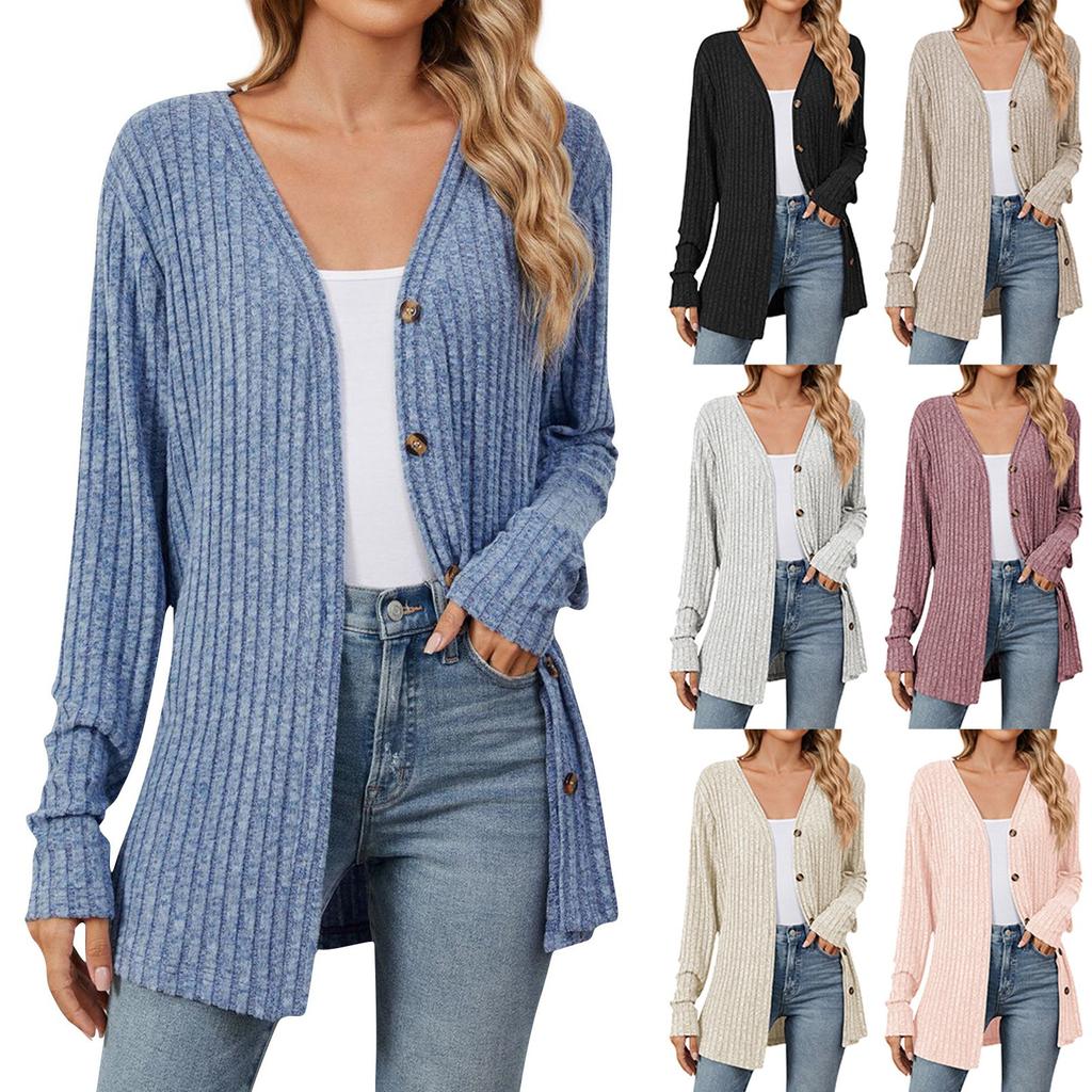 Women's Fashionable Casual Solid Color Long Sleeved Loose Button Cardigan Jacket