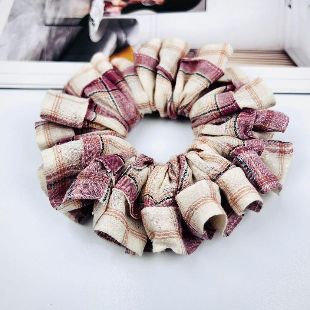 Ретро градиентная клетчатая полосатая резинка-скранчи - Винтажная резинка для волос для женщин