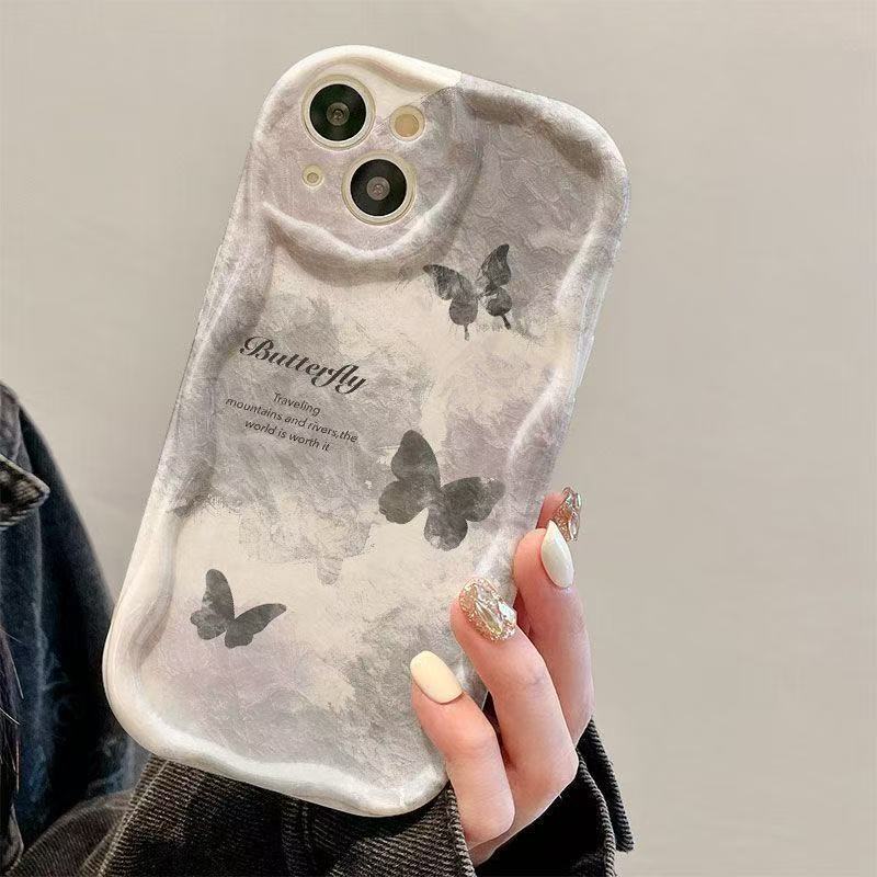 Арт бабочка подходит для чехла на мобильный телефон Apple 17Promax iPhone15 женский 14 кремовый узор 16Promax новая модель