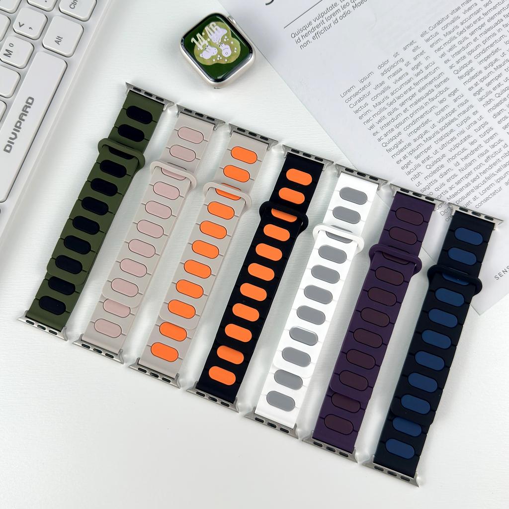 Oval Design Magnetic Strap for Apple Watch Series 11 10 42mm / 9 8 7 41mm / SE3 SE2 SE 6 5 4 40mm / 3 2 1 38mm Silicone Watch Band Dual Color