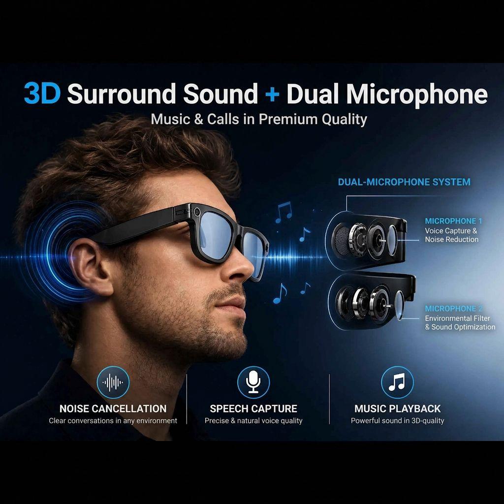 DEBUY 8MP 2K EIS WiFi AI Glasses Camera – Black