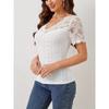 Women's New Fan-shaped Front and Back V-neck Lace Splicing Slim Thin T-shirt Short-sleeved Tops