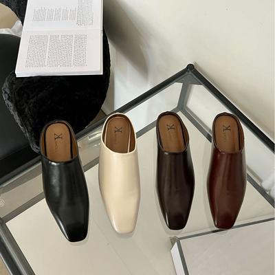 2025 весна и осень новая корейская версия сумка голова полушлепки простые квадратный носок ретро ленивые шлепанцы полушлепки балетки