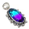 Natural Bi-Color Tourmaline Gemstone 925 Sterling Silver Pendant 2.36" Q5a13