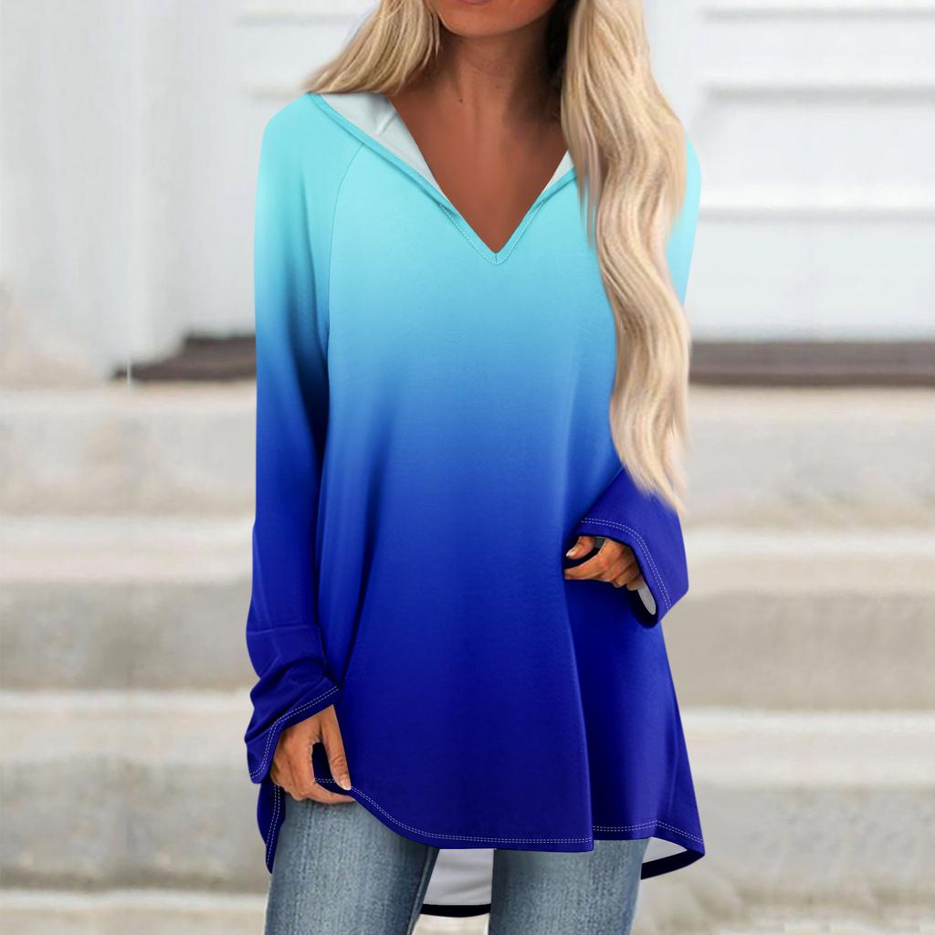 Women's V-neck Hooded Loose Long-sleeved Tops Casual Tops Home Leisure Pajamas Tops