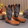 Autumn and Winter Brown Men's Western Boots Big Size 48 Quality High Leather Boots For Men Design Embroidered Cowboy Boots Man