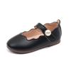 Girls Leather Shoes for Party Wedding Solid Color Kids Princess Shoes with Big Pearl Round-toe Children Shallow Moccasin Shoes