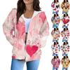 Women's Fashion Casual Long Sleeve Valentine's Day Print With Pocket Zipper Cardigan Jacket