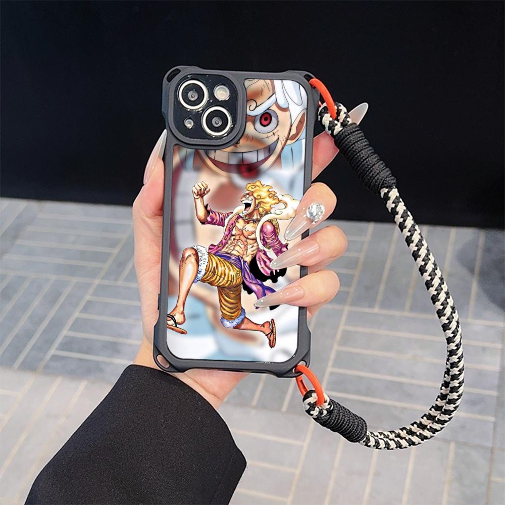 Мягкие чехлы для телефонов Ae92 One Piece Luffy Gear 5 для iPhone 16 15 14 13 12 11 Pro Max 7 8 Plus XR XS с ремешком на запястье, защитным шнурком для углов, задняя крышка