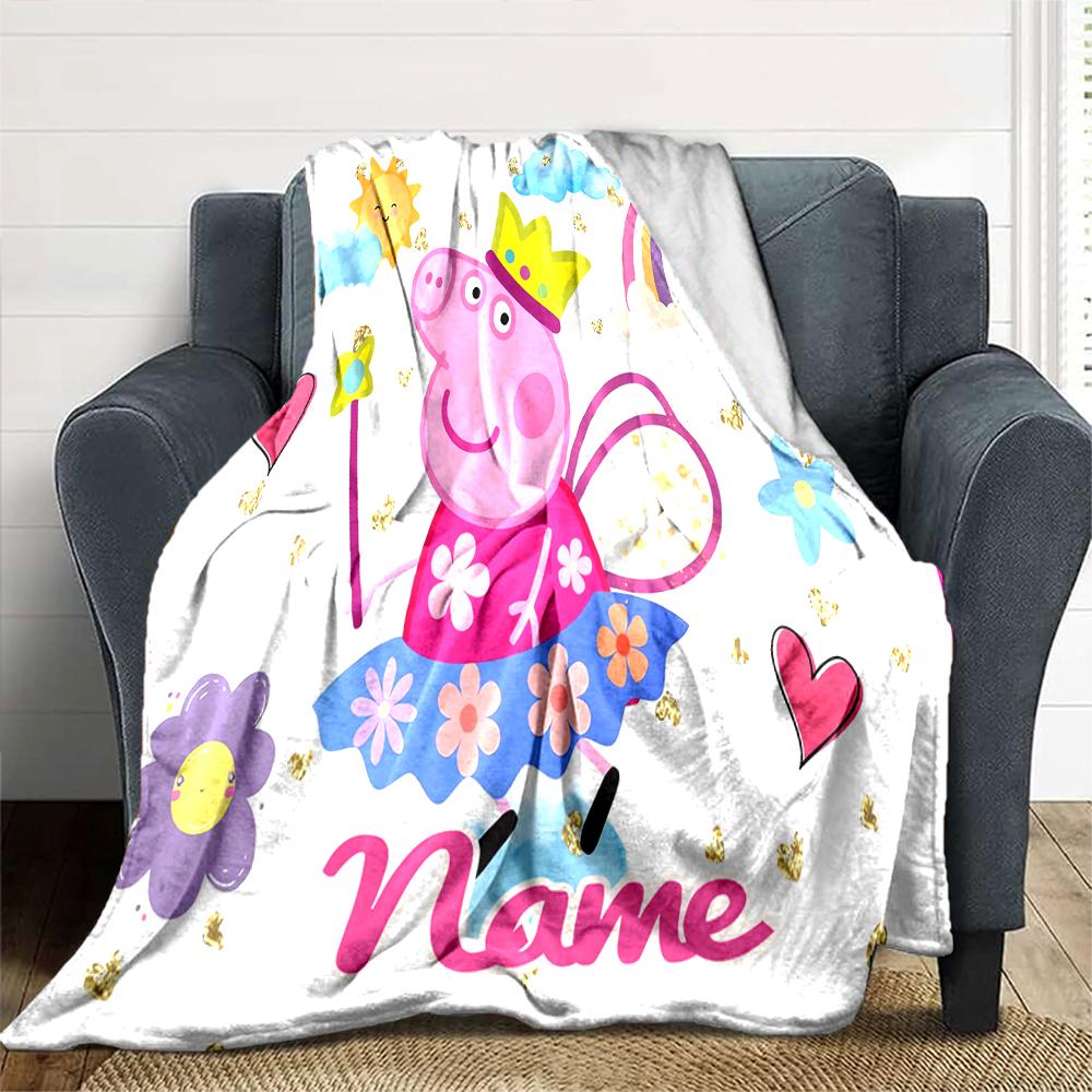 Customiz Name Personality Peppa Pig Blanket Soft &Warm Sofa Office Bed Travel Lunch Break Blanket, Gift Suitable All Seasons