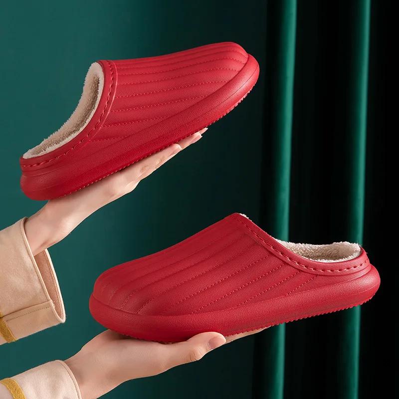 Водонепроницаемые нескользящие домашние тапочки зимние теплые женские домашние хлопковые нескользящие женские мягкие тапочки с эффектом памяти для пар