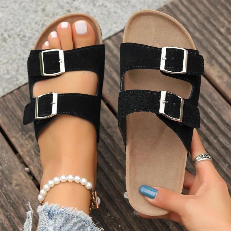 2024 Высокое Качество Женская Обувь Лето Новинка Однотонные Босоножки с Открытым Носком Женские Балетки Мода Большой Размер Римские Женские Шлепанцы