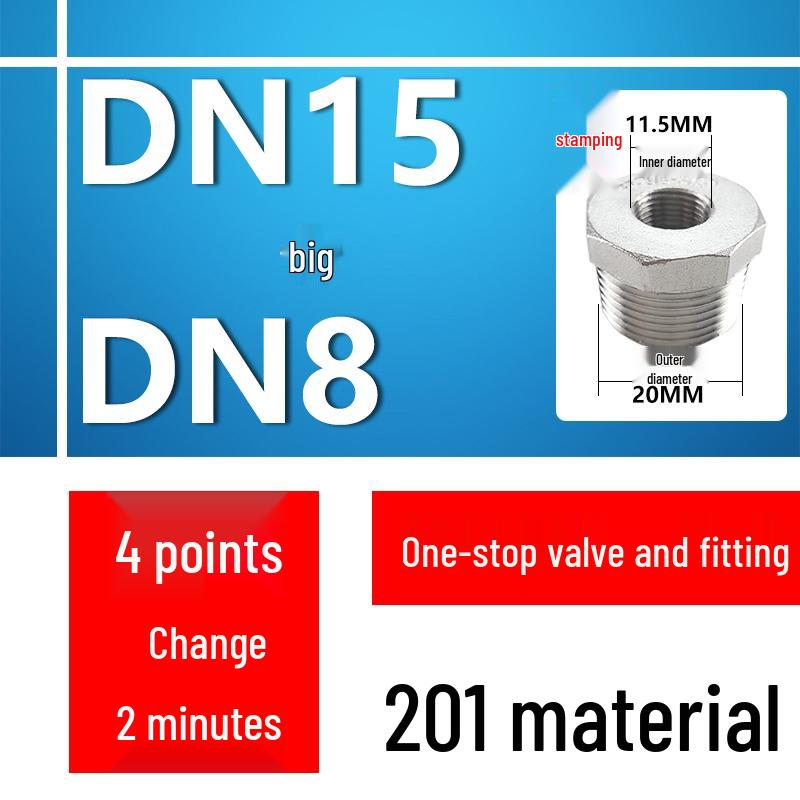 Нержавеющая сталь Редукционный ниппель DN15 на DN8 на DN6, Наружный/Внутренний соединитель