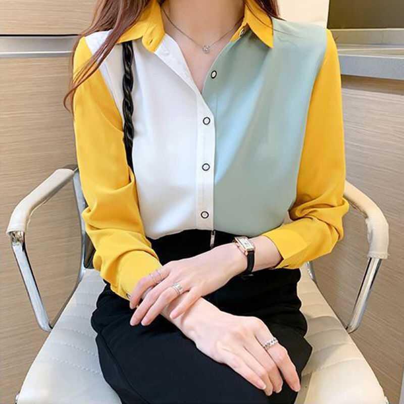Office Lady Solid Color Blouses Button Turn-down Collar Simple Loose Shirts Tops Women Spring Grace Trend Clothing Plus Size