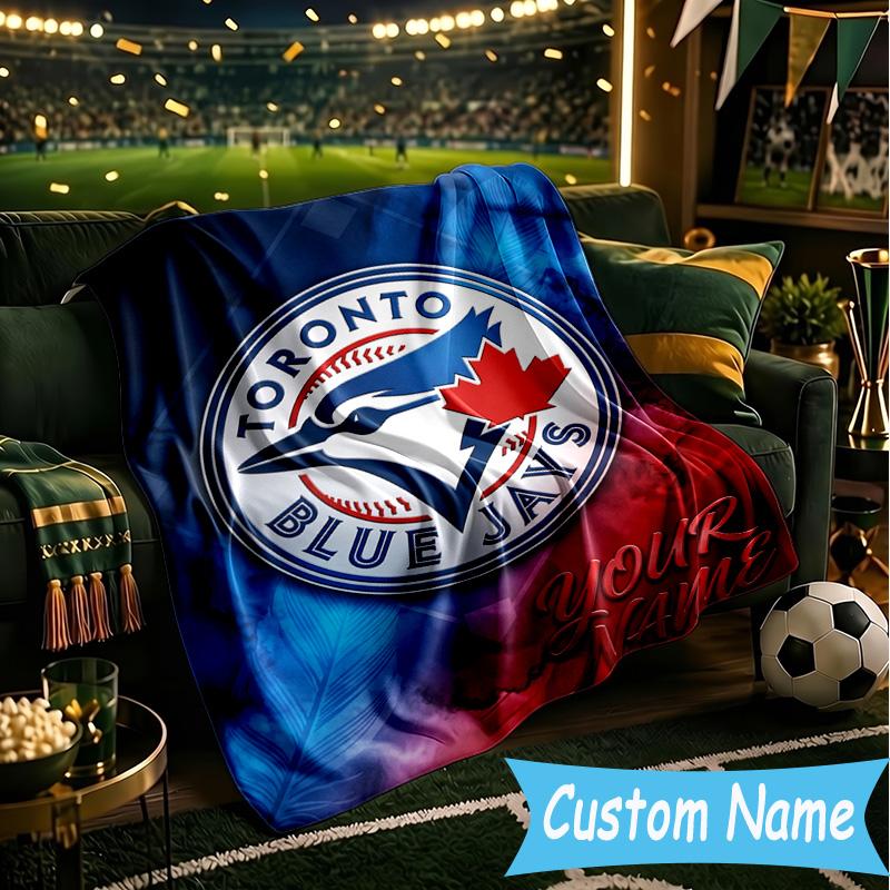 Custom Name Blue Jays Logo Flannel Blanket, Use for Birthday/Holiday Gift, Soft Blanket for Sofa/Bed/Camping/Office, Home Decor