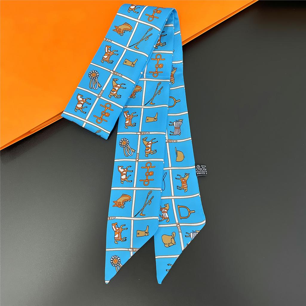 2024 Бренд Дизайн Клетчатый Шелковый Шарф Роскошный Шарф Женский Фуляр Узкая Сумка Шарфы Шейный Платок Для Женщин Модная Повязка На Голову Для Волос