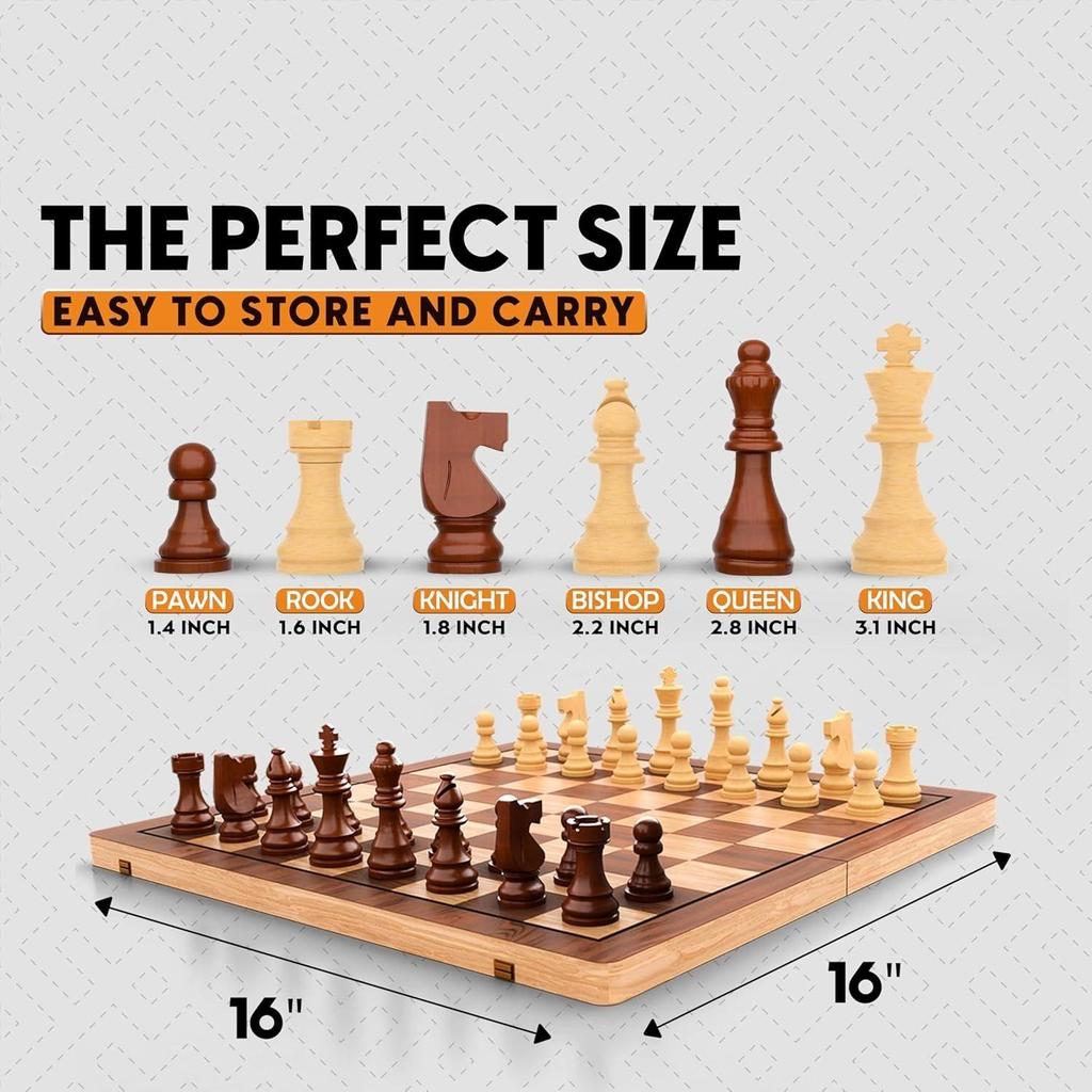 16 Inches Wooden Handcrafted Magnetic Chessboard Set|Tournament-Style Chess Set with Premium Build,Magnetic Pieces