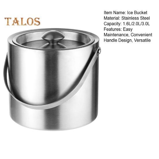 Stainless Steel Ice Bucket 1.6/2/3L Double Wall Insulated Seamless Structure Thickened Handle Ice Bucket for Parties Bars