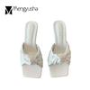Fashion Pleated Butterfly-Knot Slippers Women High Heeled Sandals Kitten Catwalk Shoes Lady Wedges Sandale Beach Slides Femme Flip Flops