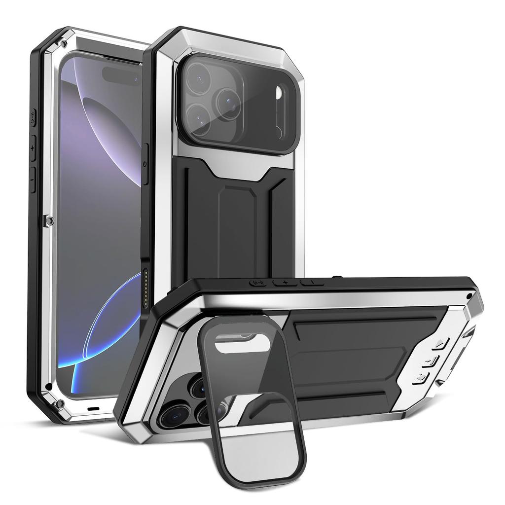 Для iPhone 18 Pro Max Air 17e 17 Pro Max Металлический чехол с защитой камеры, подставкой, защитной пленкой для экрана, военная усиленная защита от падений