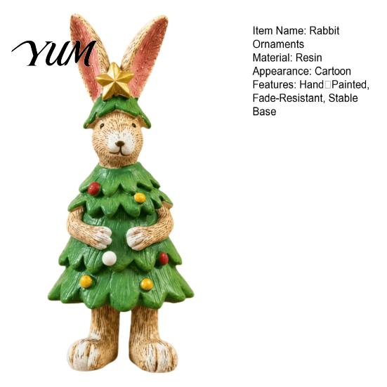 Christmas Tree Bunny Decor Rabbit Figurine, Resin Statue in Outfit with Animal Statues Star Top, Cute Holiday Tabletop for Home Bookshelf Mantel, Xmas